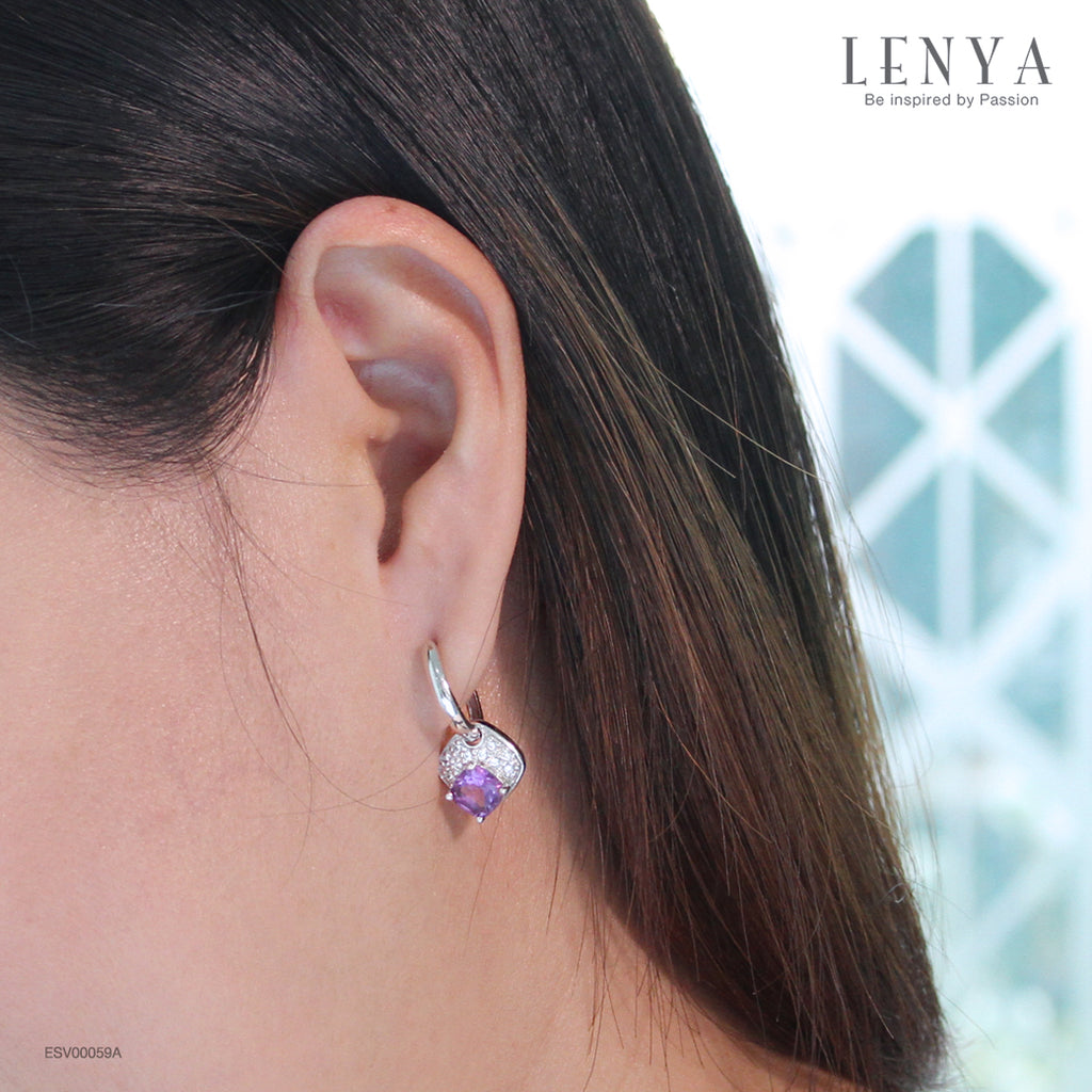 LENYA ต่างหูเงินแท้ ประดับพลอย อเมทิสต์ (Amethyst) และ CZ เสริมให้ร่ำรวยอย่างมีสติ