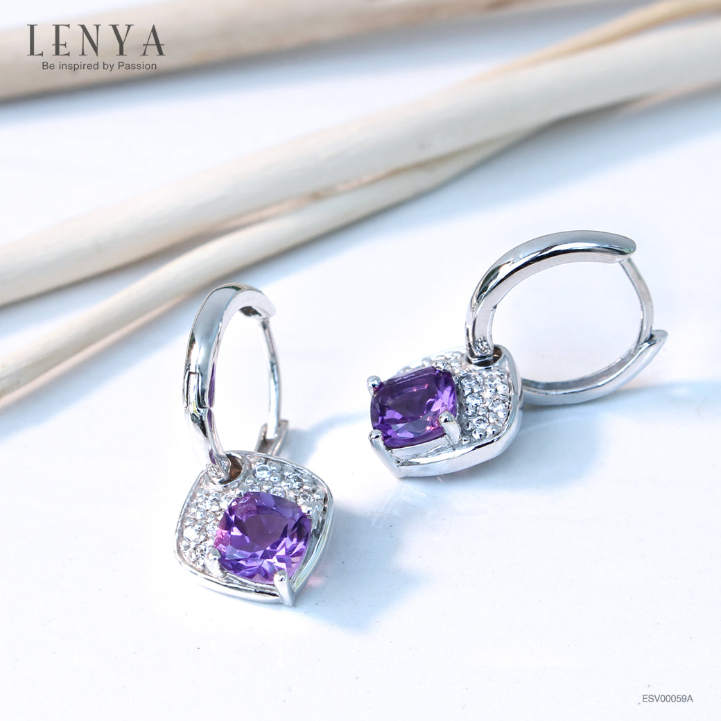LENYA ต่างหูเงินแท้ ประดับพลอย อเมทิสต์ (Amethyst) และ CZ เสริมให้ร่ำรวยอย่างมีสติ