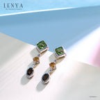 LENYA ต่างหูพลอยเพอริดอท เสริมโชคลาภ ความรัก ชีวิตมั่นคง ขนาด 6 มิล ตัวเรือนเงินแท้925 ชุบทองคำขาว