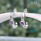 LENYA ต่างหูพลอยอเมทิสต์ เสริมความสงบใจ มีสติ มั่งคั่ง ขนาด 5 มิล ตัวเรือนเงินแท้925 ชุบทองคำขาว