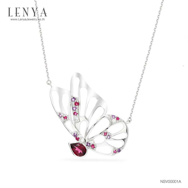 LENYA สร้อยคอพลอยโรโดไลท์ เสริมความรัก ความสัมพันธ์ ขนาด 7 มิล ตัวเรือนเงินแท้925 ชุบทองคำขาว