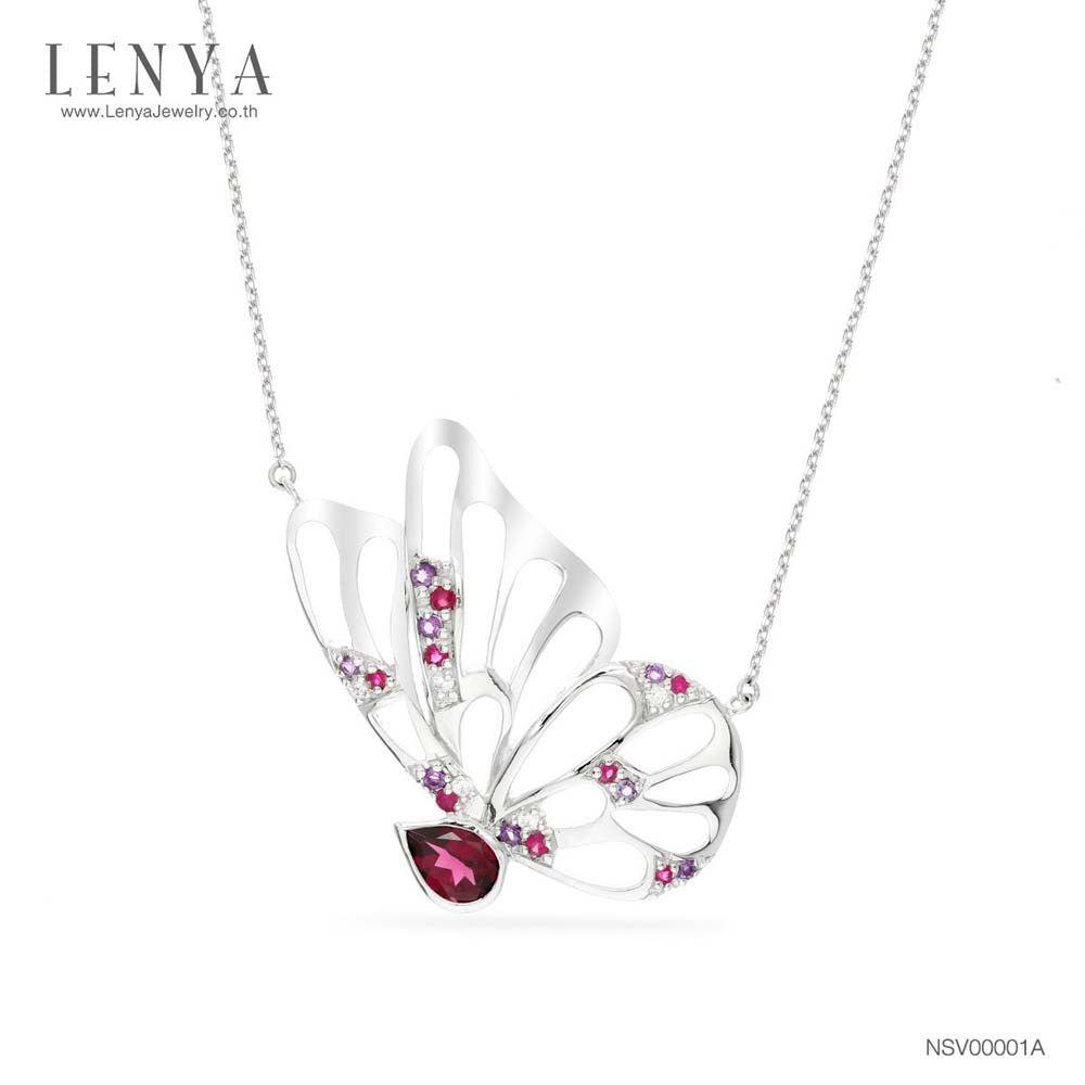 LENYA สร้อยคอพลอยโรโดไลท์ เสริมความรัก ความสัมพันธ์ ขนาด 7 มิล ตัวเรือนเงินแท้925 ชุบทองคำขาว