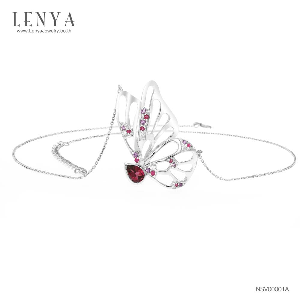 LENYA สร้อยคอพลอยโรโดไลท์ เสริมความรัก ความสัมพันธ์ ขนาด 7 มิล ตัวเรือนเงินแท้925 ชุบทองคำขาว