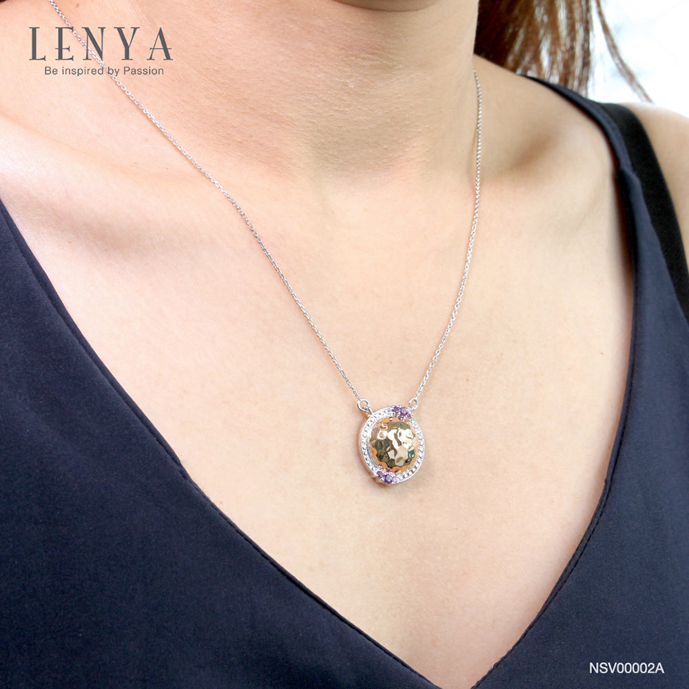 LENYA สร้อยคอเงินแท้ 925 ผสานเทคนิคการชุบ 2 ชนิด Pink Gold และ Rhodium ดีไซน์เป็นทรงกลม หลังเบี้ย ประดับด้วย Amethyst 4 เม็ด และ Pink Sapphire 2 เม็ด สวยหรู ดูแพง เหมาะกับสาวยุคใหม่