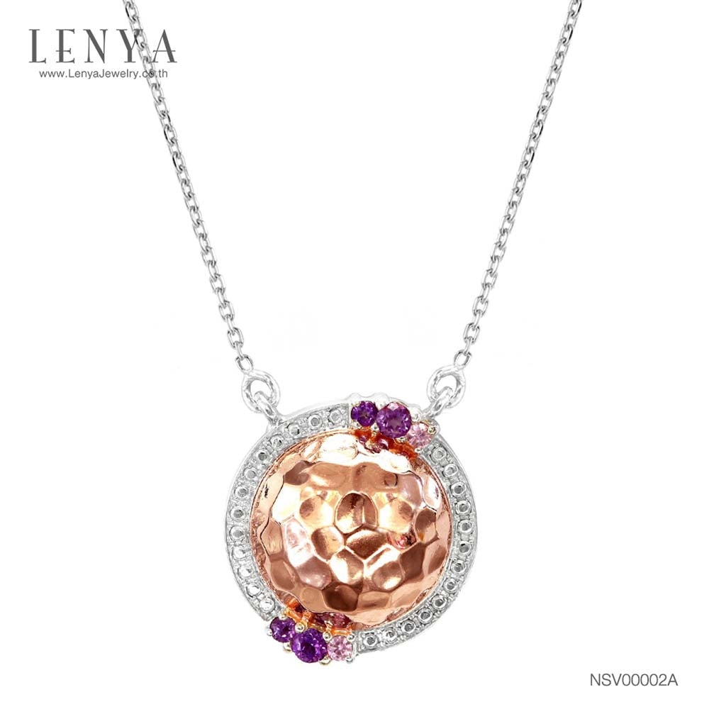 LENYA สร้อยคอเงินแท้ 925 ผสานเทคนิคการชุบ 2 ชนิด Pink Gold และ Rhodium ดีไซน์เป็นทรงกลม หลังเบี้ย ประดับด้วย Amethyst 4 เม็ด และ Pink Sapphire 2 เม็ด สวยหรู ดูแพง เหมาะกับสาวยุคใหม่