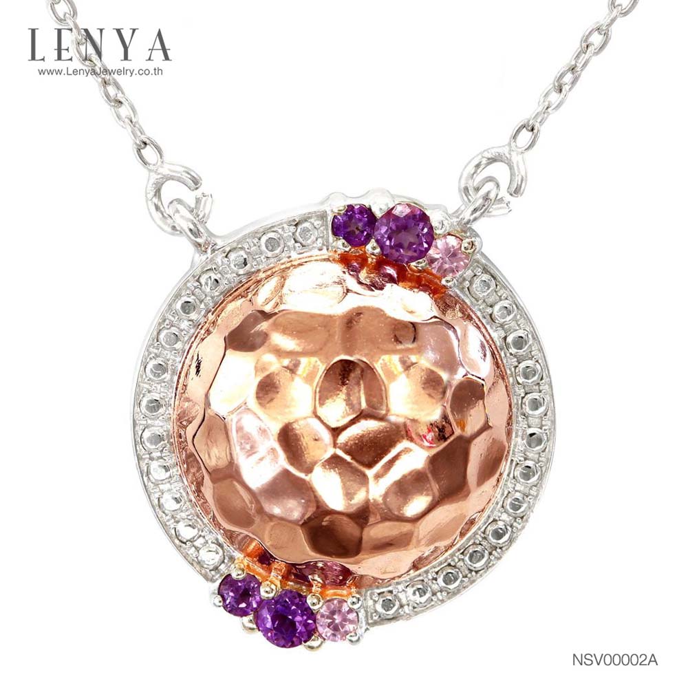 LENYA สร้อยคอเงินแท้ 925 ผสานเทคนิคการชุบ 2 ชนิด Pink Gold และ Rhodium ดีไซน์เป็นทรงกลม หลังเบี้ย ประดับด้วย Amethyst 4 เม็ด และ Pink Sapphire 2 เม็ด สวยหรู ดูแพง เหมาะกับสาวยุคใหม่