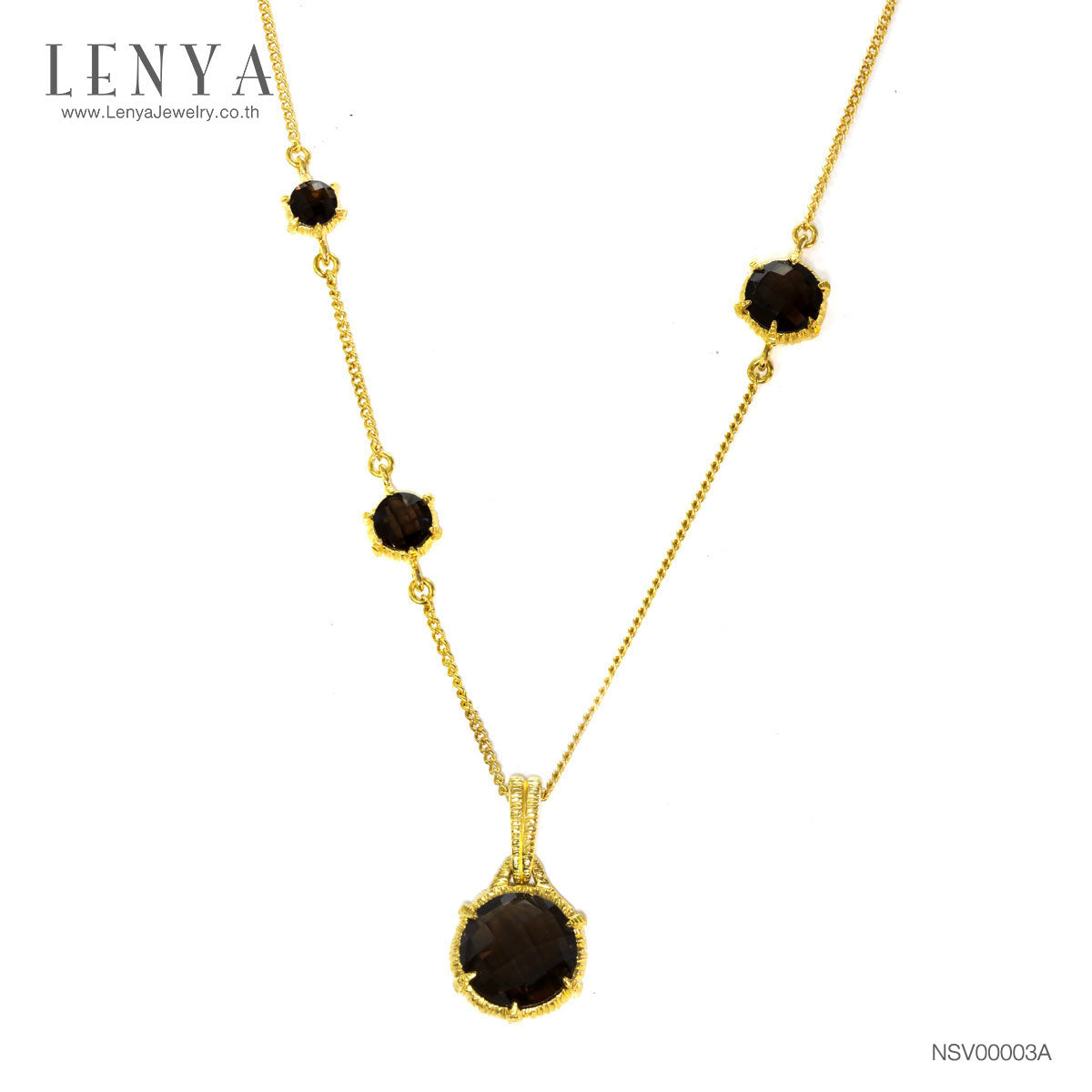 LENYA สร้อยคอเงินแท้ 925 ชุบทองคำ ประดับด้วยพลอย สโมคกี้ควอตซ์(Smoky Quartz) ดีไซน์สวยงามไม่ซ้ำใคร