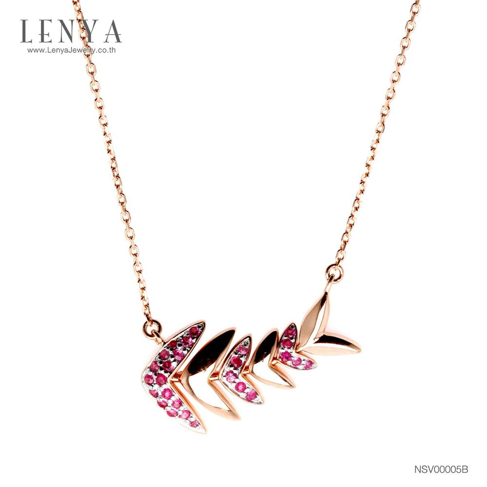 LENYA สร้อยเงินแท้ ดีไซน์ก้างปลา ประดับทับทิมแท้ พร้อม texture ที่ตัวปลา