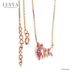 LENYA สร้อยเงินแท้ ดีไซน์ก้างปลา ประดับทับทิมแท้ พร้อม texture ที่ตัวปลา