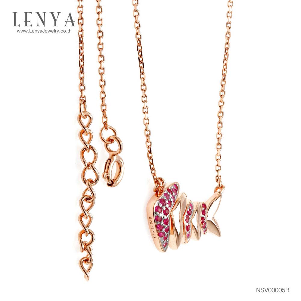 LENYA สร้อยเงินแท้ ดีไซน์ก้างปลา ประดับทับทิมแท้ พร้อม texture ที่ตัวปลา