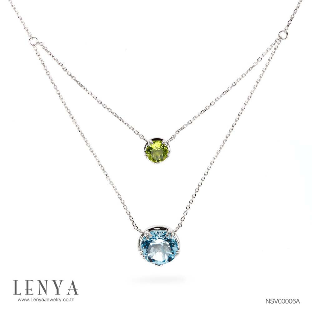 LENYA สร้อยคอพลอยบลูโทแพซ เสริมความมั่นใจ ชัดเจน ปัญญา ขนาด 10 มิล ตัวเรือนเงินแท้925 ชุบทองคำขาว