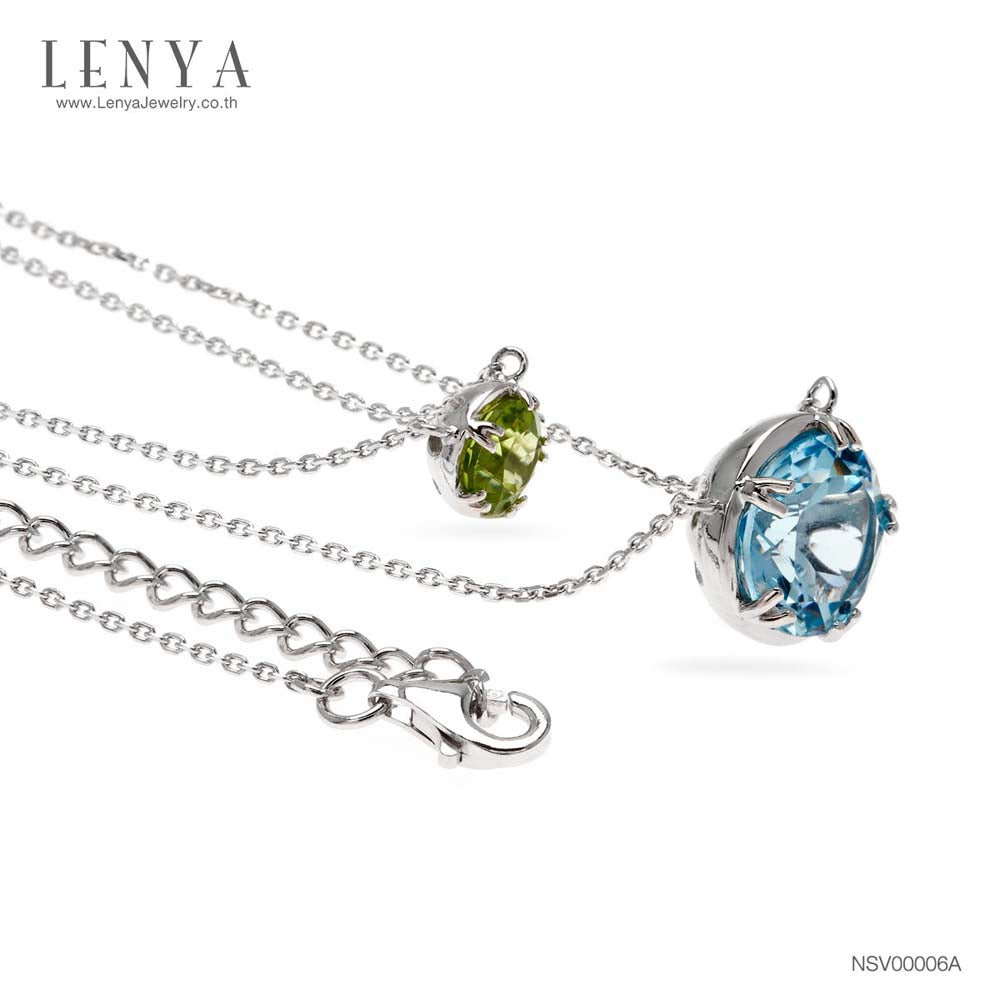 LENYA สร้อยคอพลอยบลูโทแพซ เสริมความมั่นใจ ชัดเจน ปัญญา ขนาด 10 มิล ตัวเรือนเงินแท้925 ชุบทองคำขาว