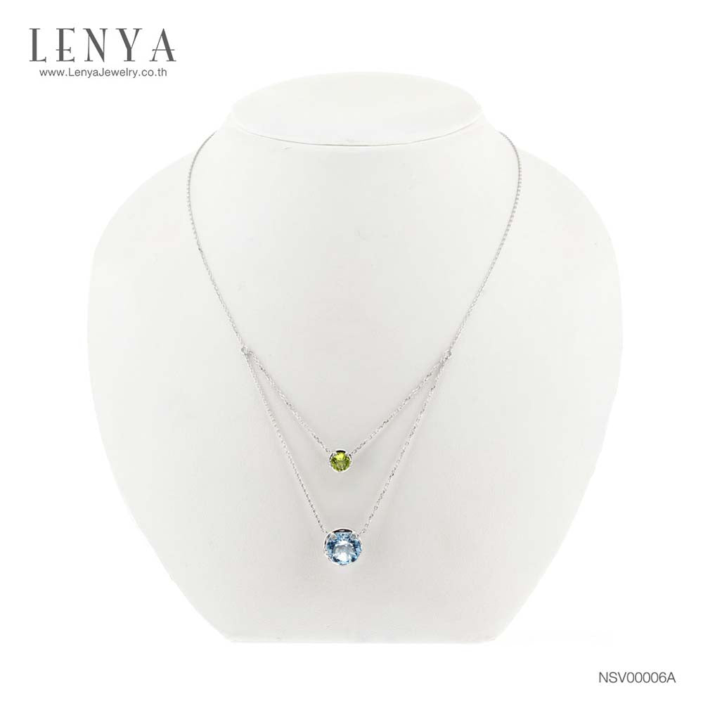 LENYA สร้อยคอพลอยบลูโทแพซ เสริมความมั่นใจ ชัดเจน ปัญญา ขนาด 10 มิล ตัวเรือนเงินแท้925 ชุบทองคำขาว