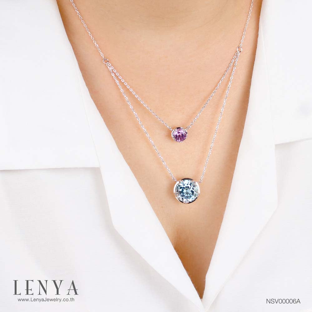 LENYA สร้อยคอพลอยบลูโทแพซ เสริมความมั่นใจ ชัดเจน ปัญญา ขนาด 10 มิล ตัวเรือนเงินแท้925 ชุบทองคำขาว