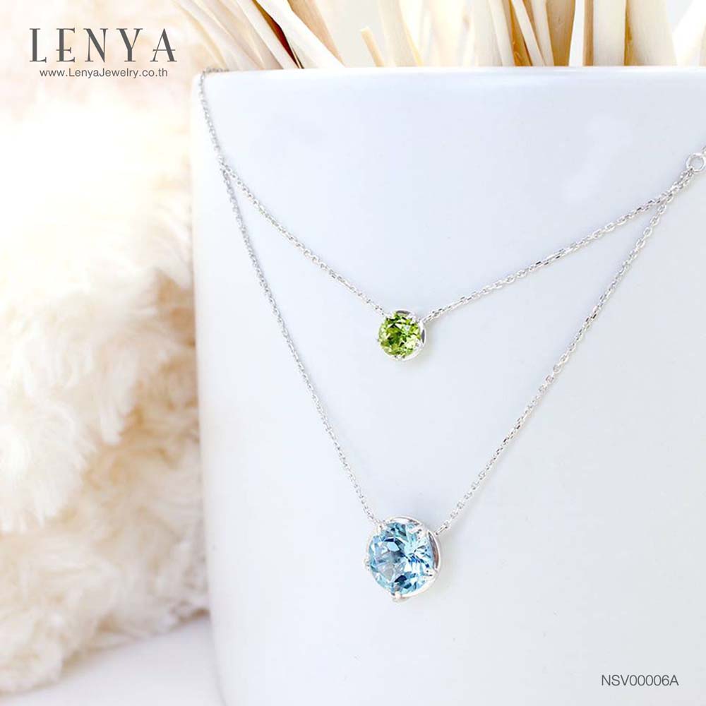 LENYA สร้อยคอพลอยบลูโทแพซ เสริมความมั่นใจ ชัดเจน ปัญญา ขนาด 10 มิล ตัวเรือนเงินแท้925 ชุบทองคำขาว