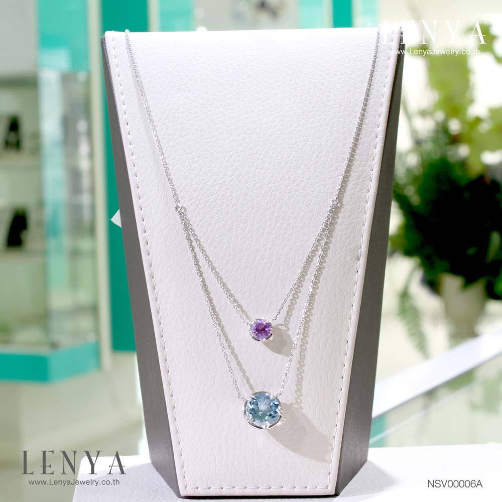 LENYA สร้อยคอพลอยบลูโทแพซ เสริมความมั่นใจ ชัดเจน ปัญญา ขนาด 10 มิล ตัวเรือนเงินแท้925 ชุบทองคำขาว