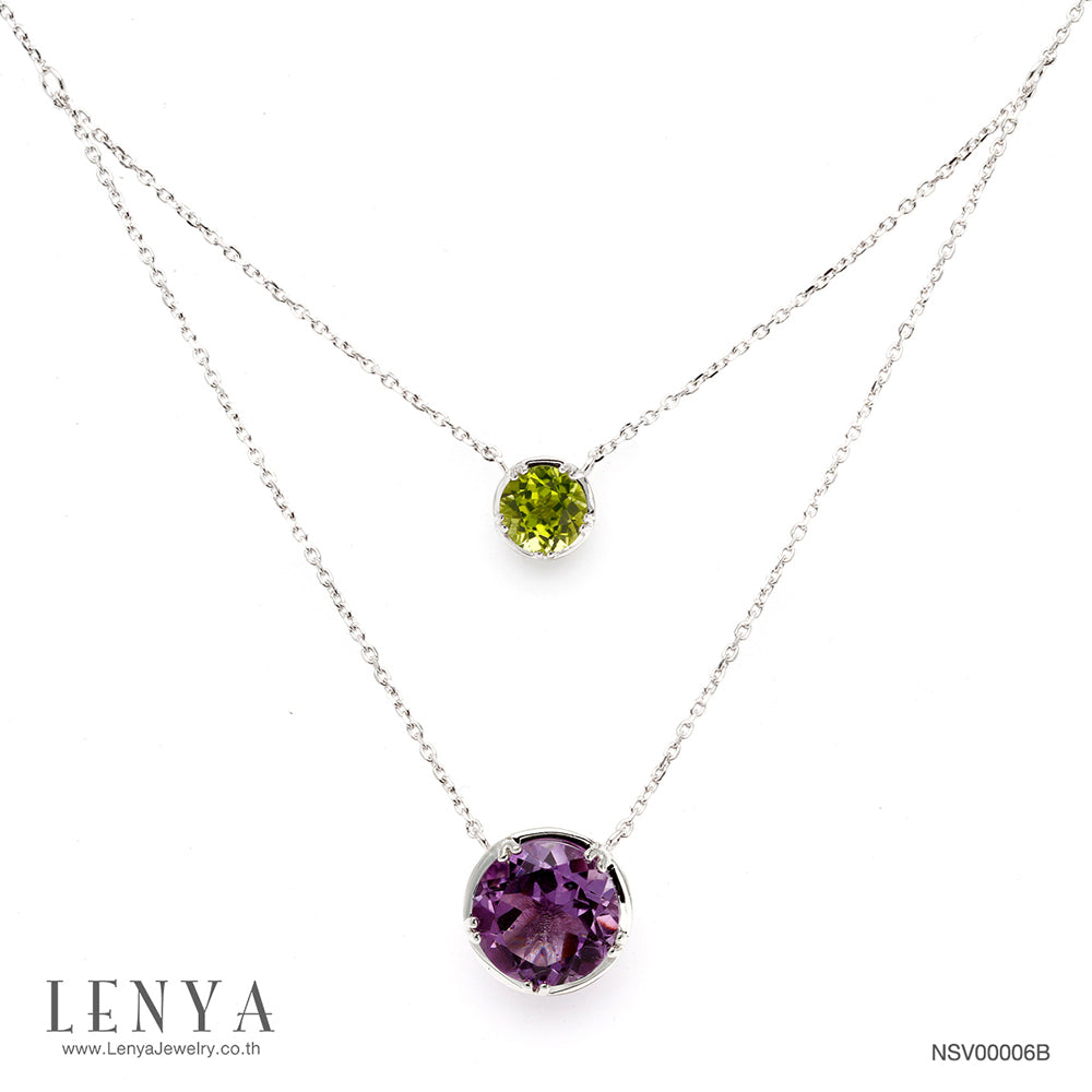 LENYA สร้อยคอพลอยอเมทิสต์ เสริมความสงบใจ มีสติ มั่งคั่ง ขนาด 10 มิล ตัวเรือนเงินแท้925 ชุบทองคำขาว