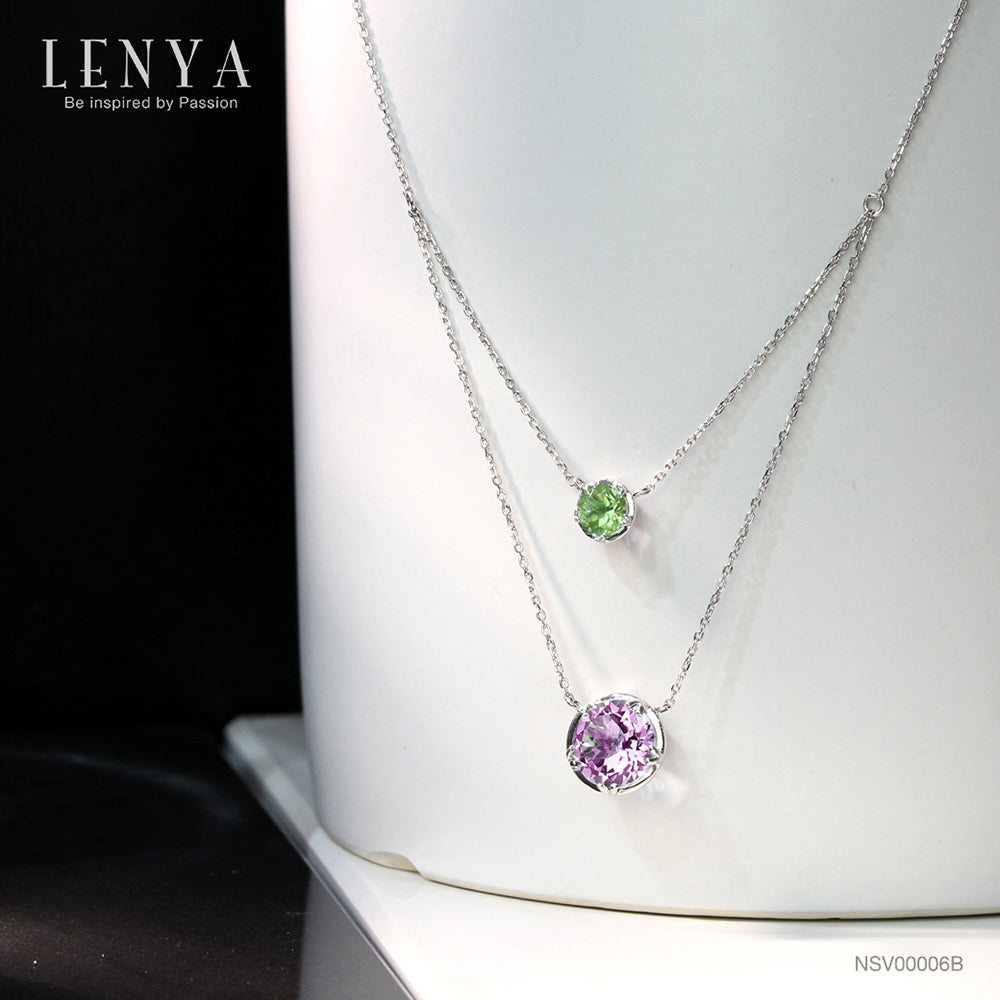LENYA สร้อยคอพลอยอเมทิสต์ เสริมความสงบใจ มีสติ มั่งคั่ง ขนาด 10 มิล ตัวเรือนเงินแท้925 ชุบทองคำขาว