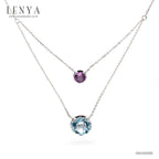 LENYA สร้อยคอพลอยบลูโทแพซ เสริมความมั่นใจ ชัดเจน ปัญญา ขนาด 10 มิล ตัวเรือนเงินแท้925 ชุบทองคำขาว
