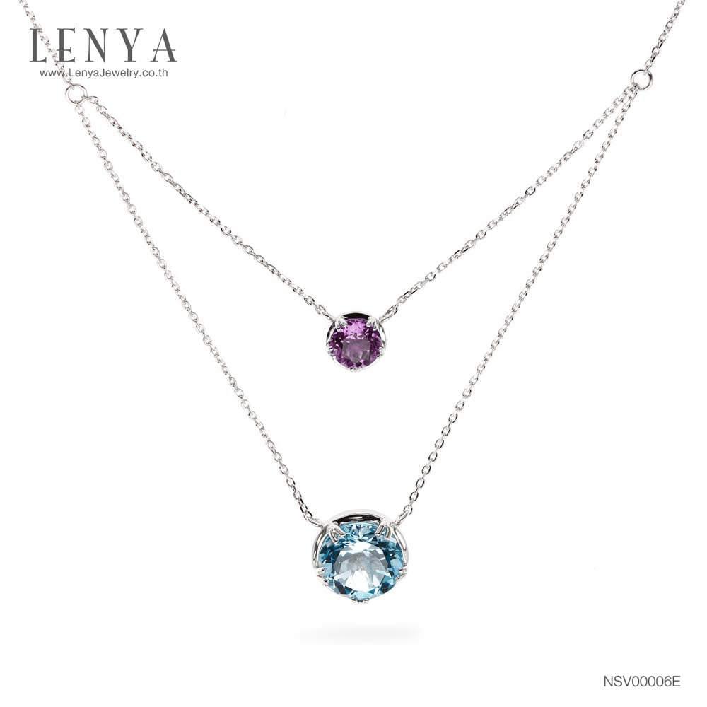 LENYA สร้อยคอพลอยบลูโทแพซ เสริมความมั่นใจ ชัดเจน ปัญญา ขนาด 10 มิล ตัวเรือนเงินแท้925 ชุบทองคำขาว