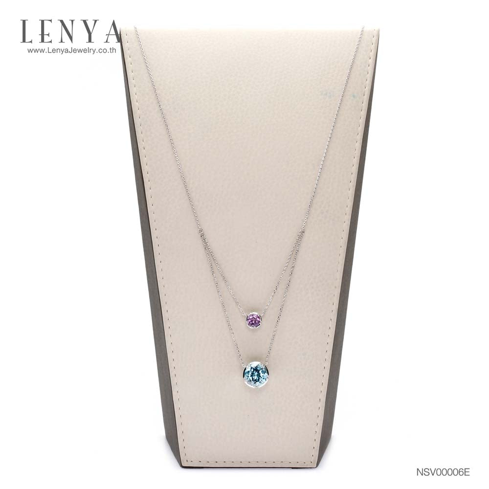 LENYA สร้อยคอพลอยบลูโทแพซ เสริมความมั่นใจ ชัดเจน ปัญญา ขนาด 10 มิล ตัวเรือนเงินแท้925 ชุบทองคำขาว