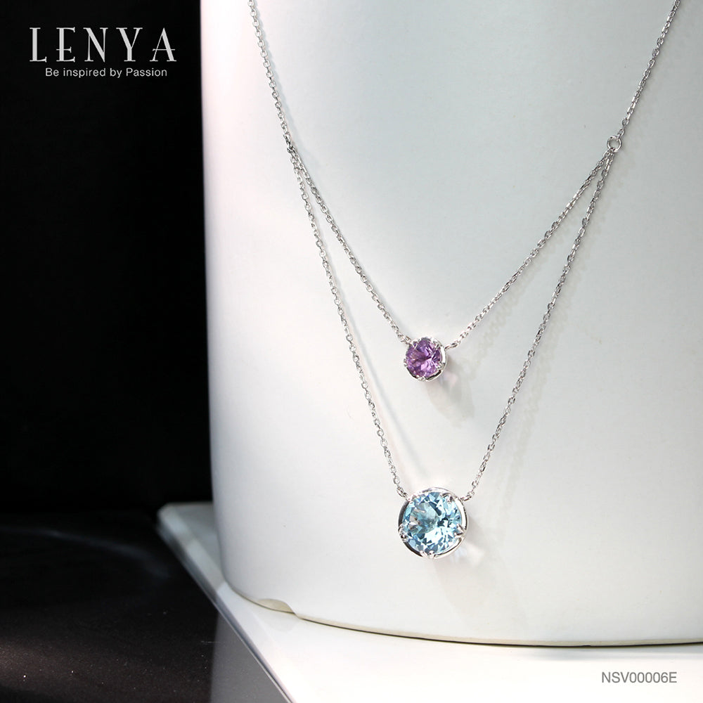 LENYA สร้อยคอพลอยบลูโทแพซ เสริมความมั่นใจ ชัดเจน ปัญญา ขนาด 10 มิล ตัวเรือนเงินแท้925 ชุบทองคำขาว