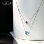 LENYA สร้อยคอพลอยบลูโทแพซ เสริมความมั่นใจ ชัดเจน ปัญญา ขนาด 10 มิล ตัวเรือนเงินแท้925 ชุบทองคำขาว
