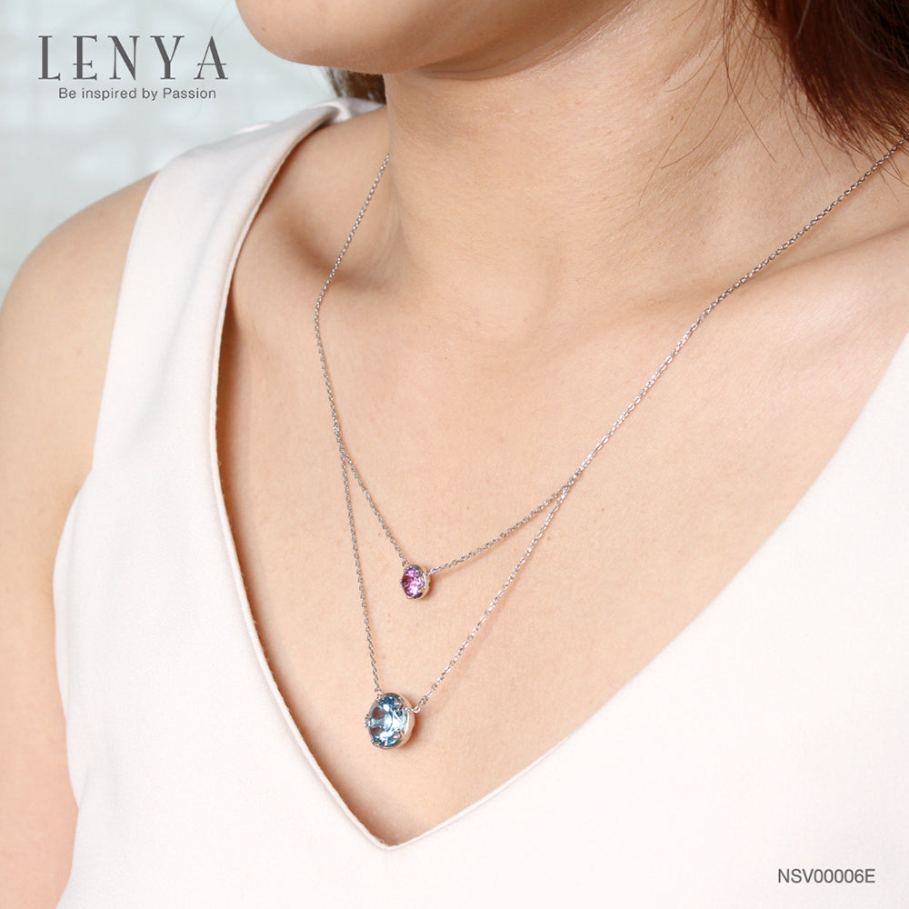 LENYA สร้อยคอพลอยบลูโทแพซ เสริมความมั่นใจ ชัดเจน ปัญญา ขนาด 10 มิล ตัวเรือนเงินแท้925 ชุบทองคำขาว