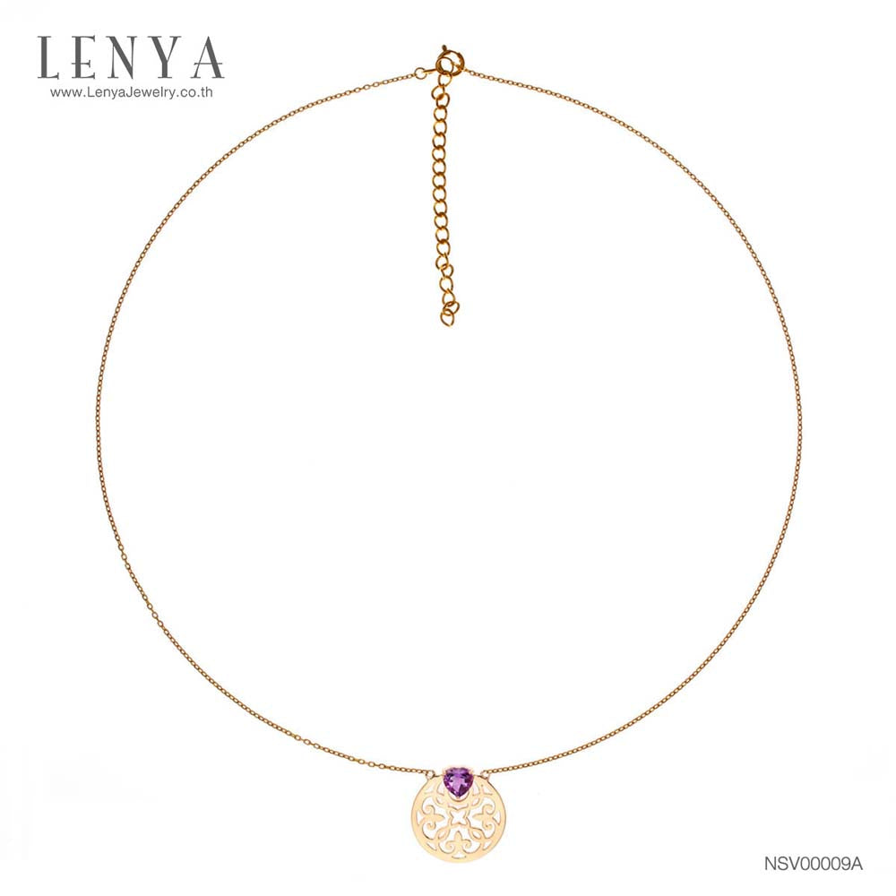 LENYA สร้อยเงินแท้ 925 ชุบพิ้งโกล ดีไซน์เป็นฐานลายฉลุรูปดอกไม้ ประดับด้วยด้วยอัญมณีอเมทิตส์ (Amethyst)