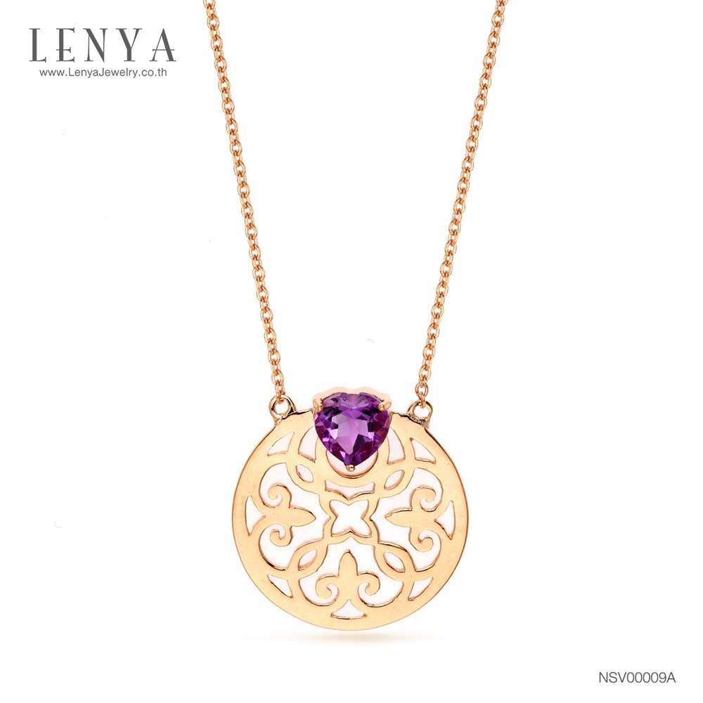 LENYA สร้อยเงินแท้ 925 ชุบพิ้งโกล ดีไซน์เป็นฐานลายฉลุรูปดอกไม้ ประดับด้วยด้วยอัญมณีอเมทิตส์ (Amethyst)
