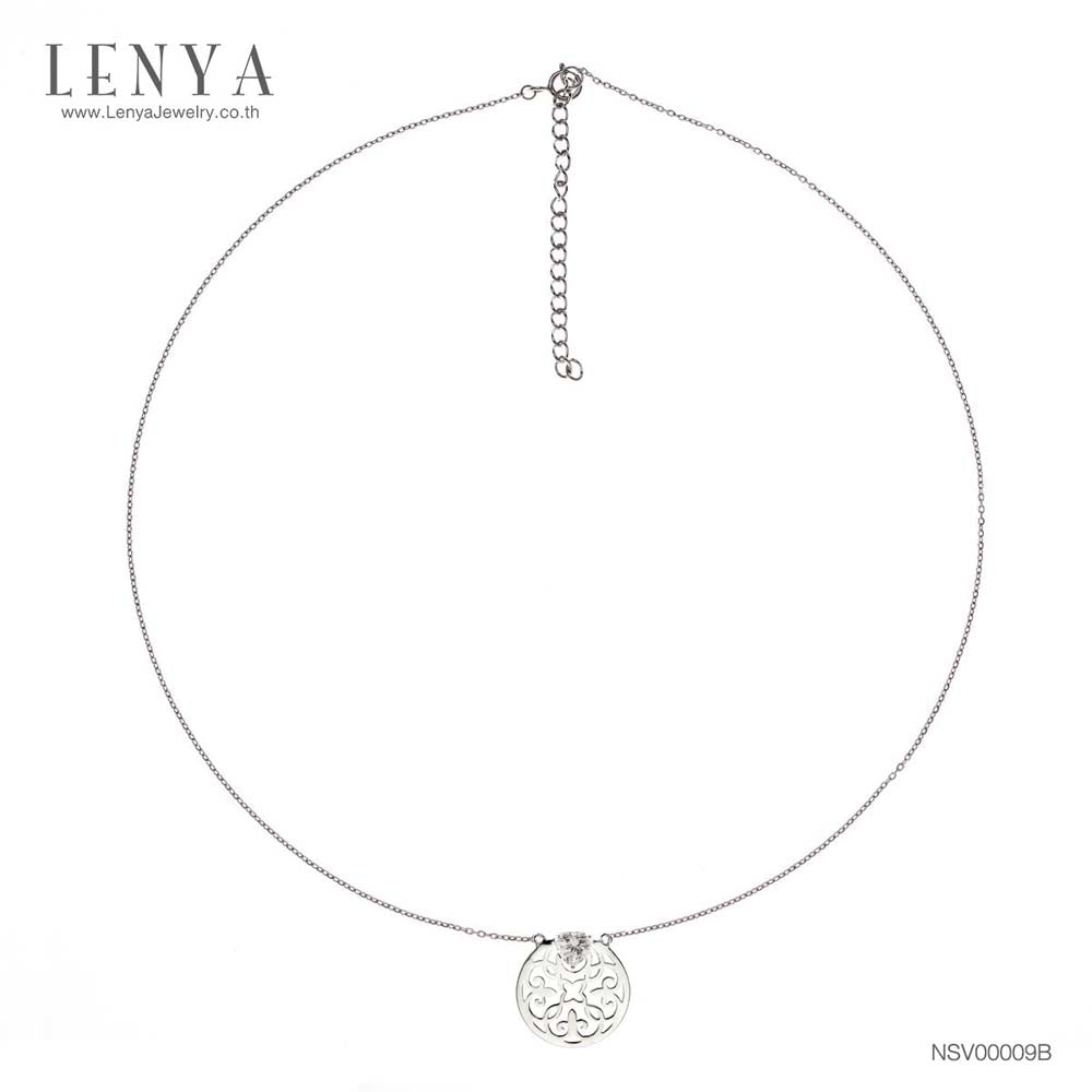 LENYA สร้อยเงินแท้ 925 ชุบทองขาว ดีไซน์เป็นลายฉลุรูปดอกไม้ ประดับด้วยด้วยพลอย คิวบิกเซอร์โคเนีย (Cubic Zirconia)
