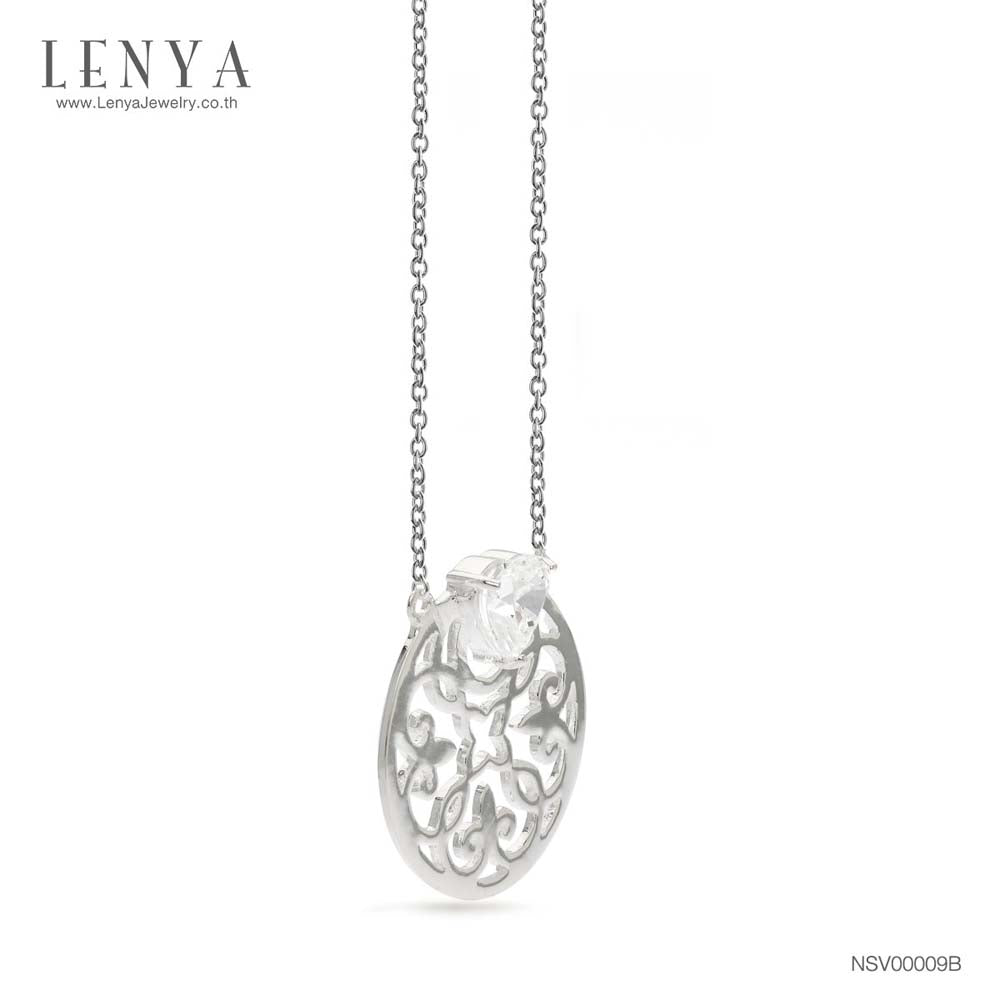 LENYA สร้อยเงินแท้ 925 ชุบทองขาว ดีไซน์เป็นลายฉลุรูปดอกไม้ ประดับด้วยด้วยพลอย คิวบิกเซอร์โคเนีย (Cubic Zirconia)