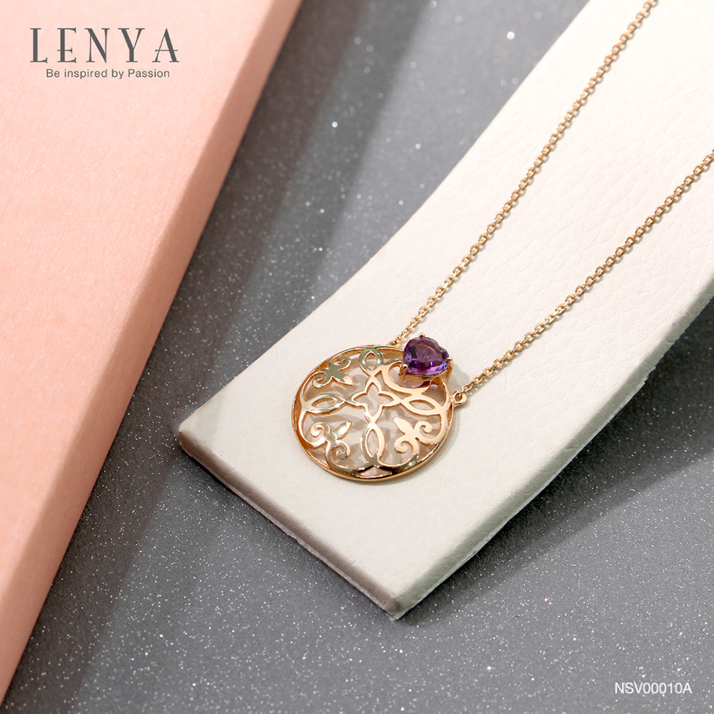 LENYA สร้อยเงินแท้ 925 ชุบพิ้งโกล ดีไซน์เป็นฐานลายฉลุรูปดอกไม้ ประดับด้วยด้วยอัญมณีอเมทิตส์ (Amethyst)