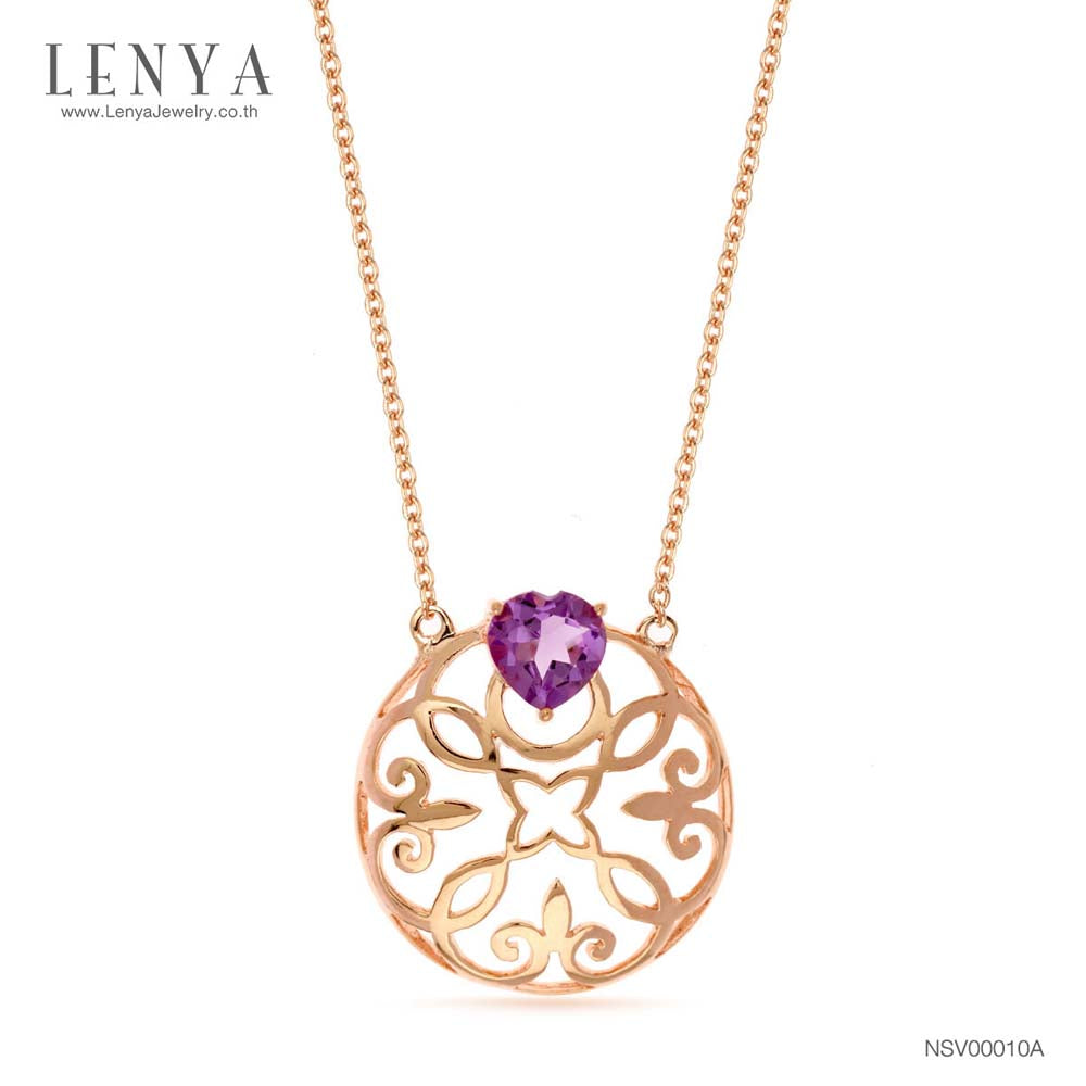 LENYA สร้อยเงินแท้ 925 ชุบพิ้งโกล ดีไซน์เป็นฐานลายฉลุรูปดอกไม้ ประดับด้วยด้วยอัญมณีอเมทิตส์ (Amethyst)