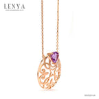 LENYA สร้อยเงินแท้ 925 ชุบพิ้งโกล ดีไซน์เป็นฐานลายฉลุรูปดอกไม้ ประดับด้วยด้วยอัญมณีอเมทิตส์ (Amethyst)