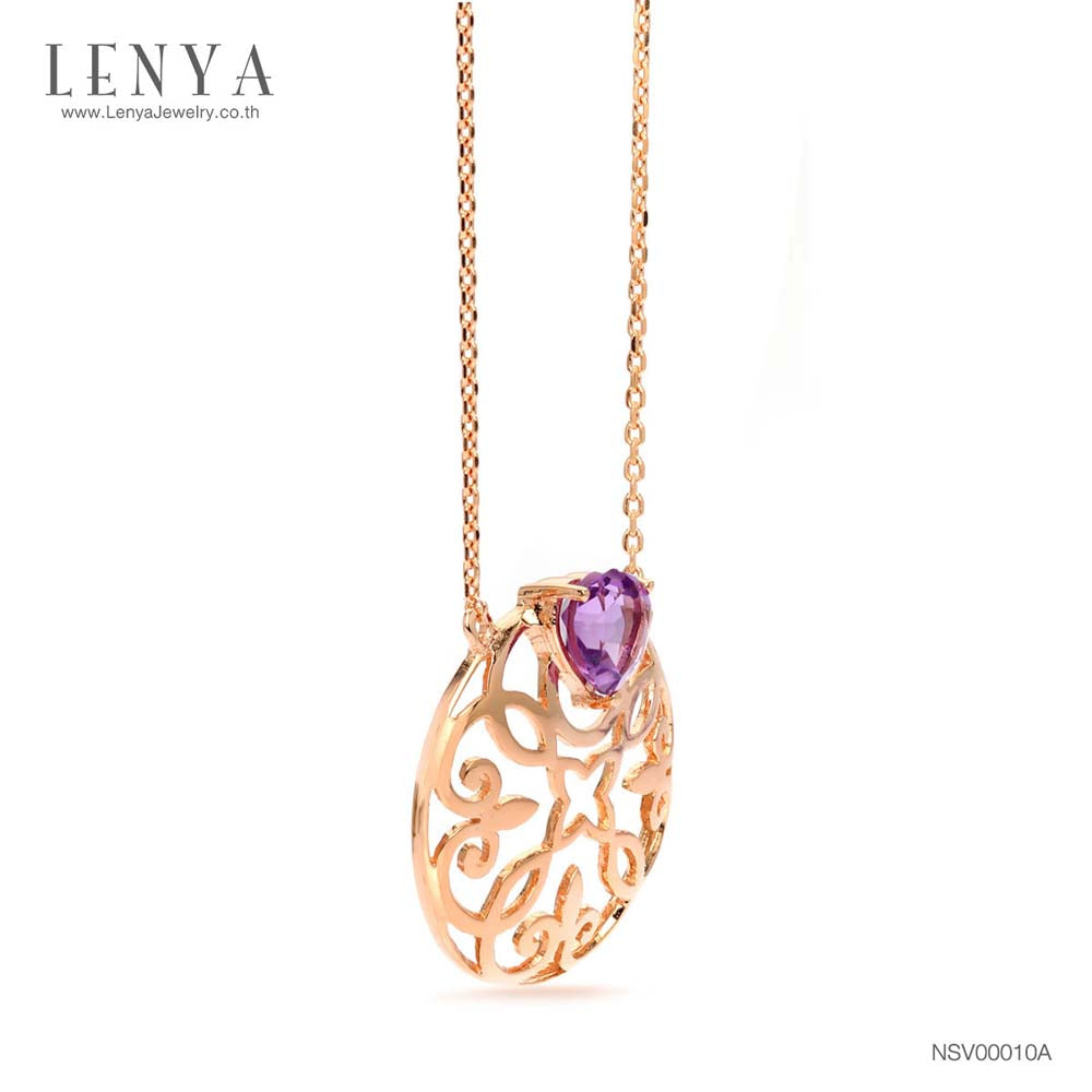 LENYA สร้อยเงินแท้ 925 ชุบพิ้งโกล ดีไซน์เป็นฐานลายฉลุรูปดอกไม้ ประดับด้วยด้วยอัญมณีอเมทิตส์ (Amethyst)