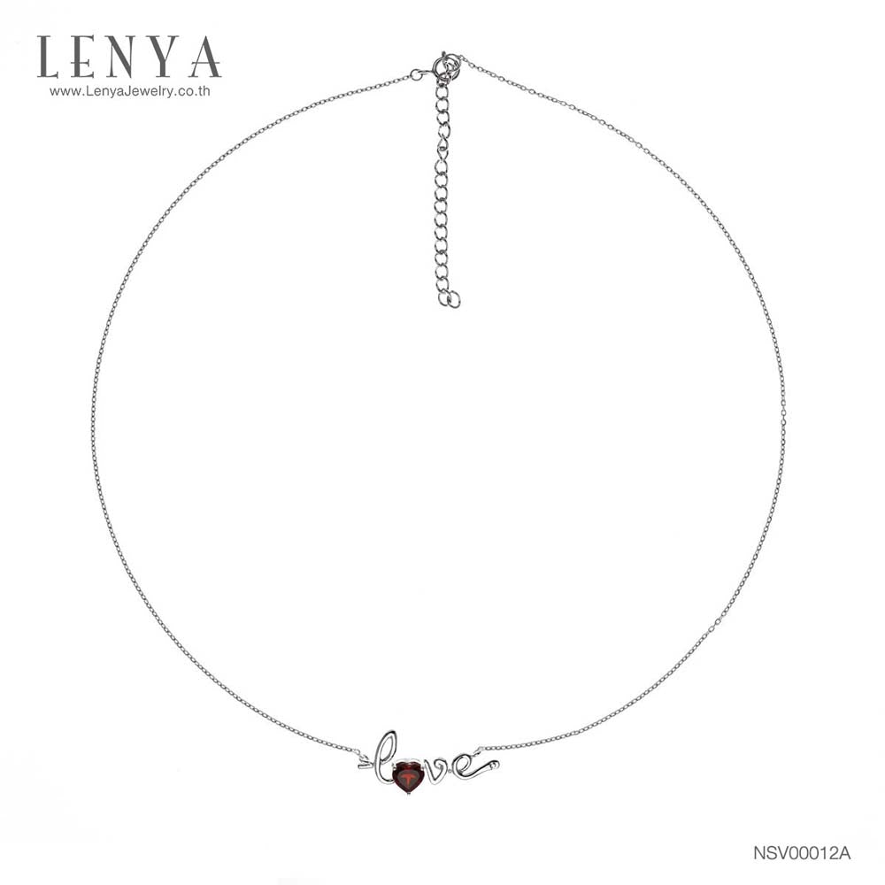 LENYA สร้อยคอพลอยโกเมน เสริมด้านใจแกร่ง สำเร็จ มั่นคง ขนาด 6 มิล ตัวเรือนเงินแท้925 ชุบทองคำขาว