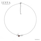 LENYA สร้อยคอพลอยโกเมน เสริมด้านใจแกร่ง สำเร็จ มั่นคง ขนาด 6 มิล ตัวเรือนเงินแท้925 ชุบทองคำขาว
