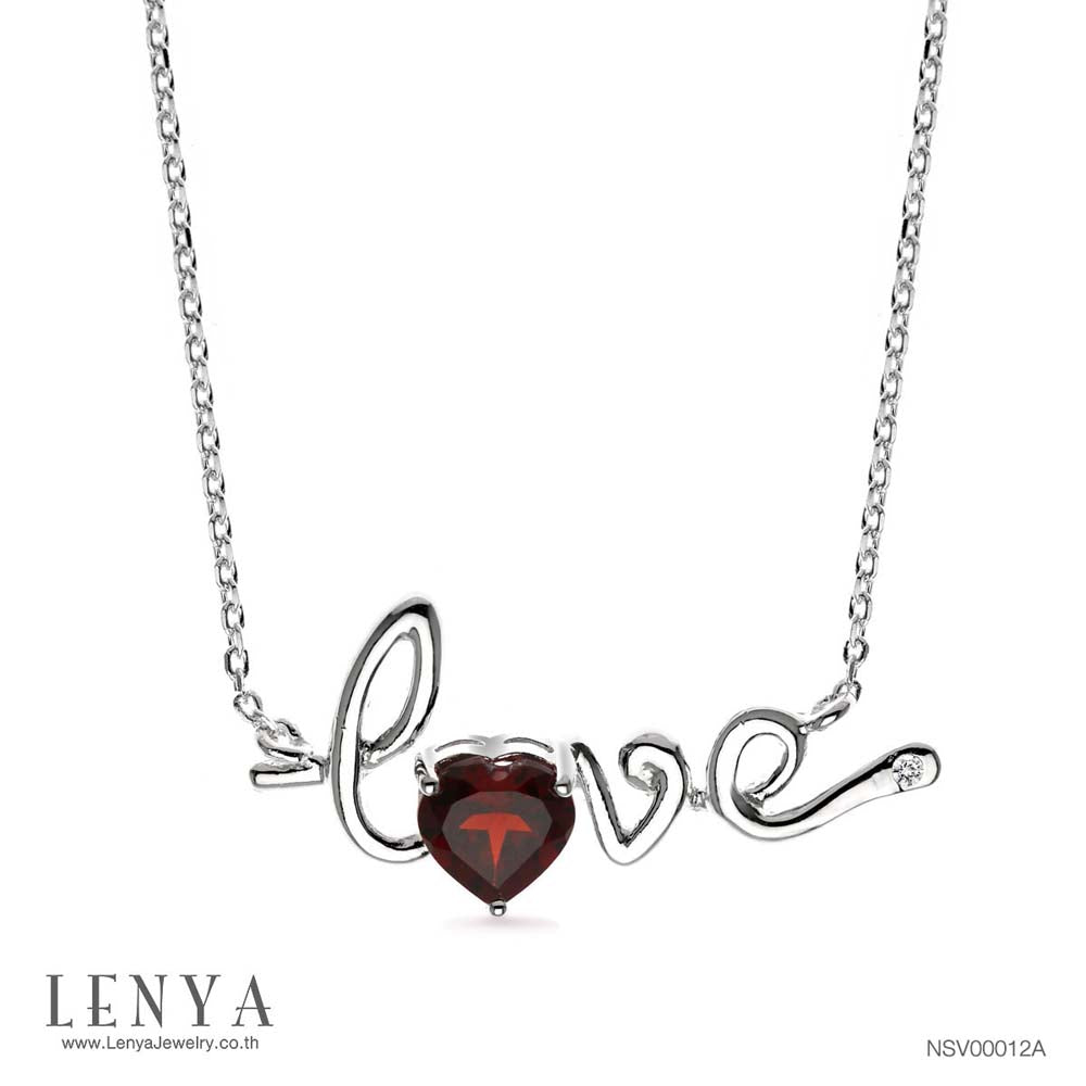 LENYA สร้อยคอพลอยโกเมน เสริมด้านใจแกร่ง สำเร็จ มั่นคง ขนาด 6 มิล ตัวเรือนเงินแท้925 ชุบทองคำขาว