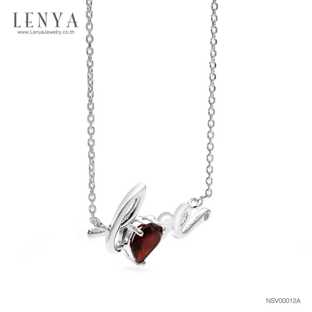 LENYA สร้อยคอพลอยโกเมน เสริมด้านใจแกร่ง สำเร็จ มั่นคง ขนาด 6 มิล ตัวเรือนเงินแท้925 ชุบทองคำขาว