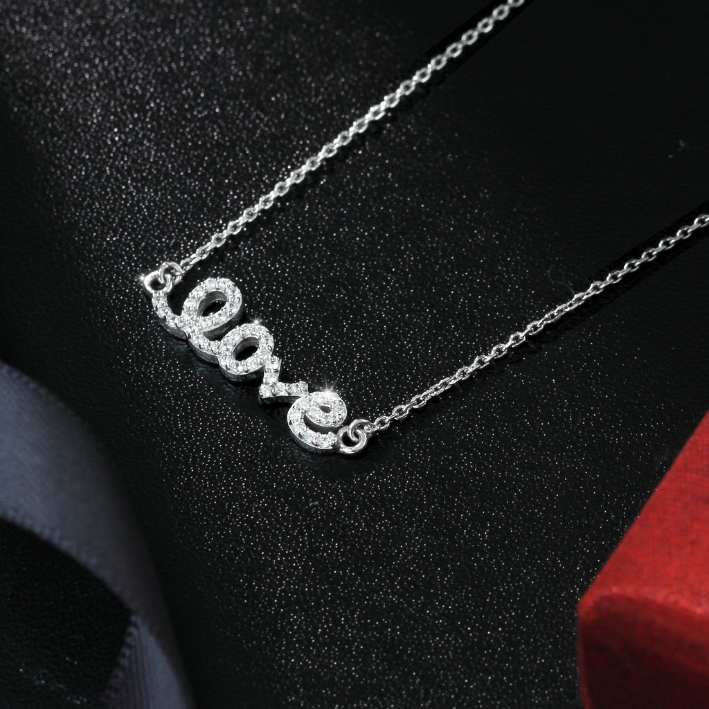 LENYA สร้อยคอ CZ DiamondLike ดีไซน์ LOVE เพิ่มความมั่นใจ ขนาด 1 มิล ตัวเรือนเงินแท้925 ชุบทองคำขาว