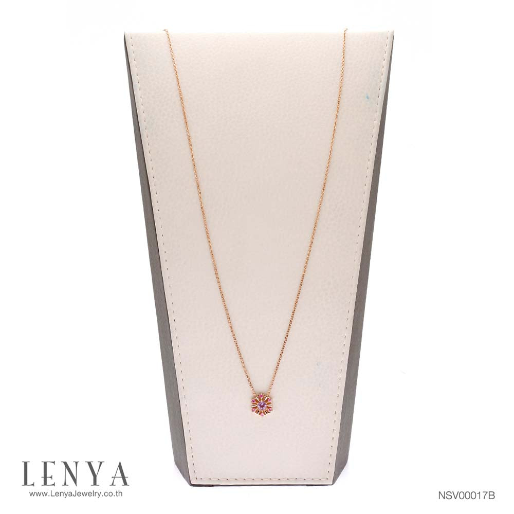 LENYA สร้อยคอเงินแท้ 925 ชุปพิงค์โกลด์ ประดับพลอยสีม่วงอเมทิสต์ (Amethyst) ล้อมรอบด้วยพลอยสีแดง ทับทิม (Ruby) ดีไซต์ สวยโดดเด่นเปรียบดั่งรัศมีแห่งความเจริญรุ่งเรือง สวมใส่ได้ทุกโอกาส