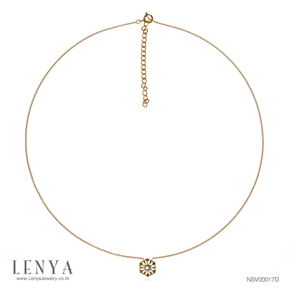 LENYA สร้อยคอเงินแท้ 925 ชุปทองคำ18 เค รัศมีอันโดดเด่นประดับด้วยพลอยสีฟ้า บลูโทปาซ (Blue Topaz) ล้อมรอบด้วยพลอยสีเขียว ซาโวไรต์( Tsavorite) ดีไซต์เรียบหรู ดูน่ารัก กับสไตล์เกาหลีญี่ปุ่น