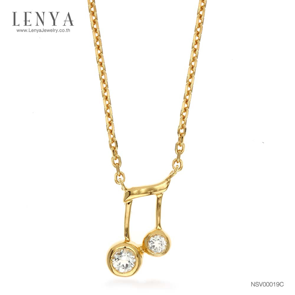 LENYA สร้อยคอเงินแท้ 925 ชุบทอง 18 เค ดีไซน์ตัวโน๊ต ประดับพลอยสีขาว ไวท์ โทแพซ ( White Topaz) เพิ่มเสน่ห์ ในลุคน่ารักสดใน สไตล์ สาวญี่ปุ่น ใส่ได้ทุกโอกาส