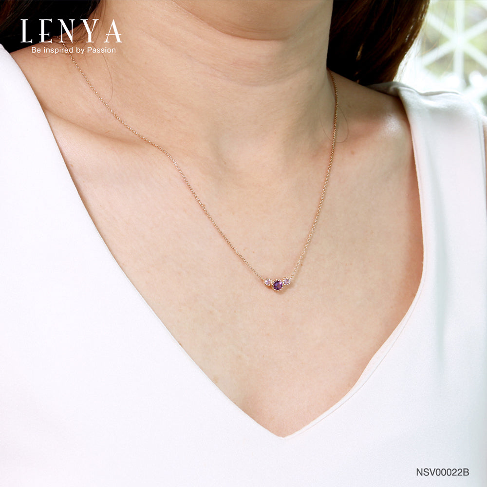 LENYA สร้อยคอเงินแท้ 925 ชุบพิ้งโกลด์ ประดับพลอยอเมทิสต์ อัญมณีสำหรับผู้ที่เกิดเดือนกุมภาพันธ์