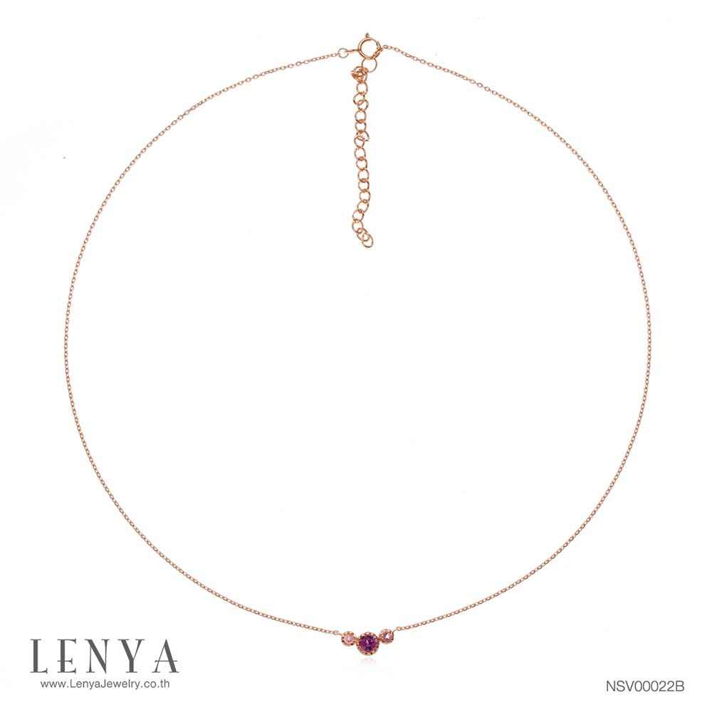 LENYA สร้อยคอเงินแท้ 925 ชุบพิ้งโกลด์ ประดับพลอยอเมทิสต์ อัญมณีสำหรับผู้ที่เกิดเดือนกุมภาพันธ์