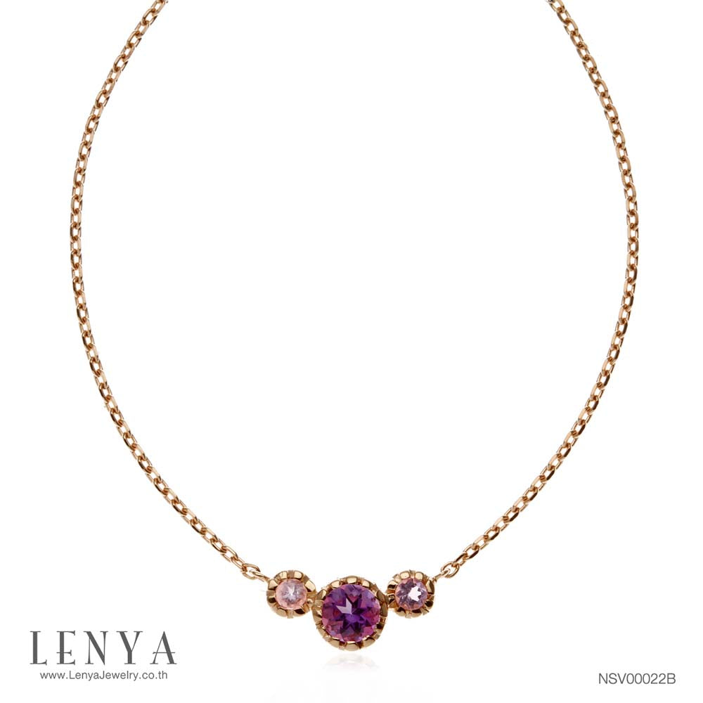 LENYA สร้อยคอเงินแท้ 925 ชุบพิ้งโกลด์ ประดับพลอยอเมทิสต์ อัญมณีสำหรับผู้ที่เกิดเดือนกุมภาพันธ์
