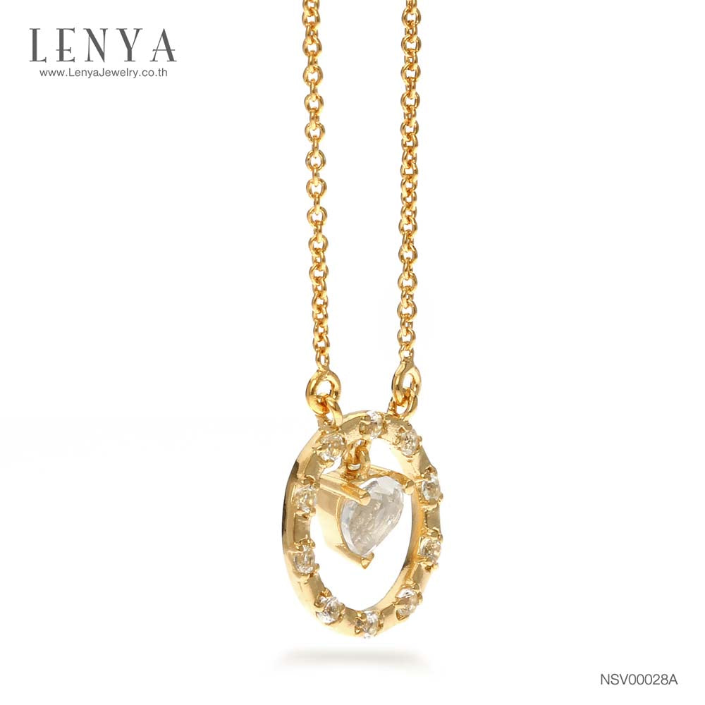 LENYA สร้อยคอเงินแท้ 925 ชุบทอง ดีไซน์รูปหัวใจในวงล้อแห่งรัก เลอค่าด้วยการประดับ ไวท์ โทแพซ (White Topaz) เสริมโชคด้านความรักและมิตรภาพเป็นพิเศษ