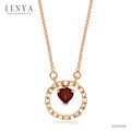 LENYA สร้อยคอเงินแท้ 925 ชุบ Pink Gold หวานใส ดีไซน์รูปหัวใจในวงล้อแห่งรัก เลอค่าด้วยการประดับโกเมน (Garnet) และ ไวท์ โทแพซ (White Topaz) เสริมโชคด้านความรักและมิตรภาพเป็นพิเศษ