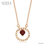 LENYA สร้อยคอเงินแท้ 925 ชุบ Pink Gold หวานใส ดีไซน์รูปหัวใจในวงล้อแห่งรัก เลอค่าด้วยการประดับโกเมน (Garnet) และ ไวท์ โทแพซ (White Topaz) เสริมโชคด้านความรักและมิตรภาพเป็นพิเศษ